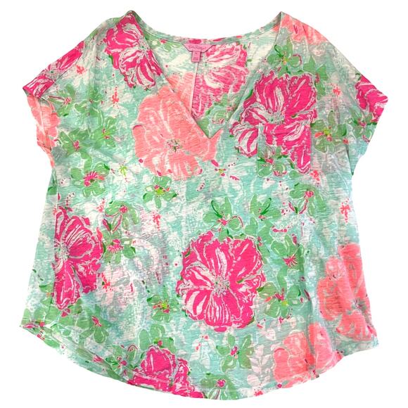 Lilly Pulitzer V Neck Spring Floral Blouse - Picture 1 of 7